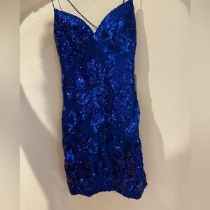 Sparkly Royal Blue homecoming/prom dress, open back, fitted